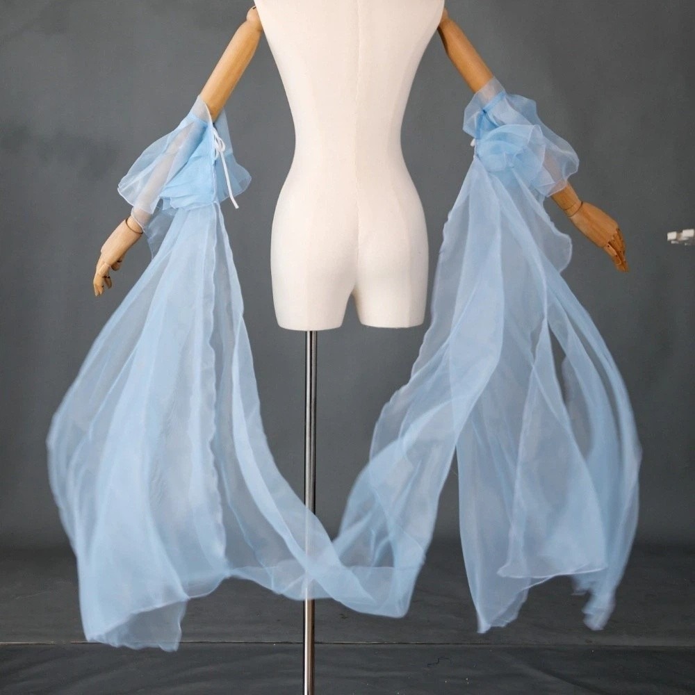 Manches de danse Hanfu chinoises classiques en organza fluide avec lacets, châle de fée en dentelle, accessoire de danse ethnique