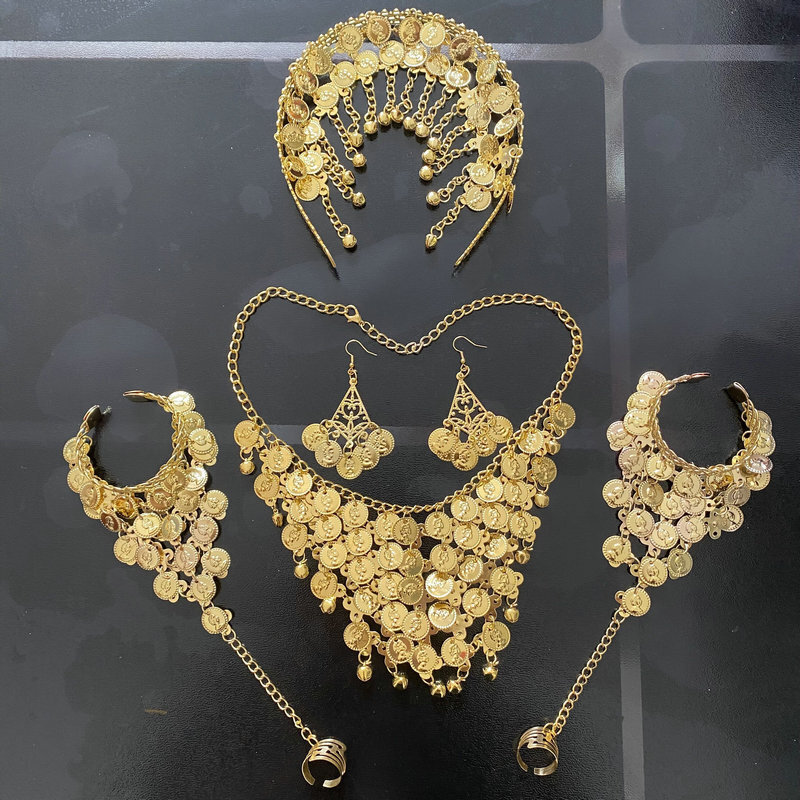 Ensemble complet d'accessoires de danse orientale pour femmes, bijoux indiens, collier traditionnel, ornement de cheveux, bandeau, bracelet, boucles d'oreilles, pour filles.