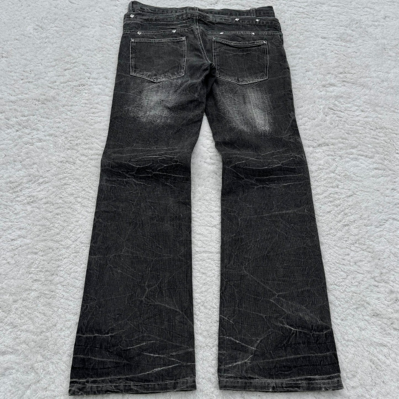 Jeans pour hommes Harajuku Vintage Streetwear, denim délavé et déchiré, pantalon à double taille, micro-évasé, coupe ample, long, décontracté, neuf