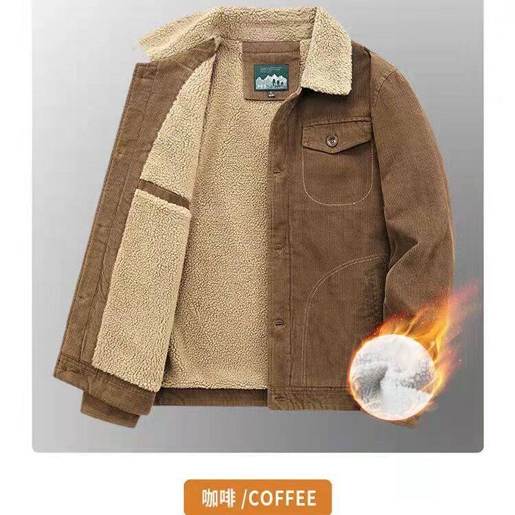 Veste en Velours Côtelé pour Homme, Parka Chaude, Décontractée, Plusieurs Poches, Vêtement Solide, Hiver