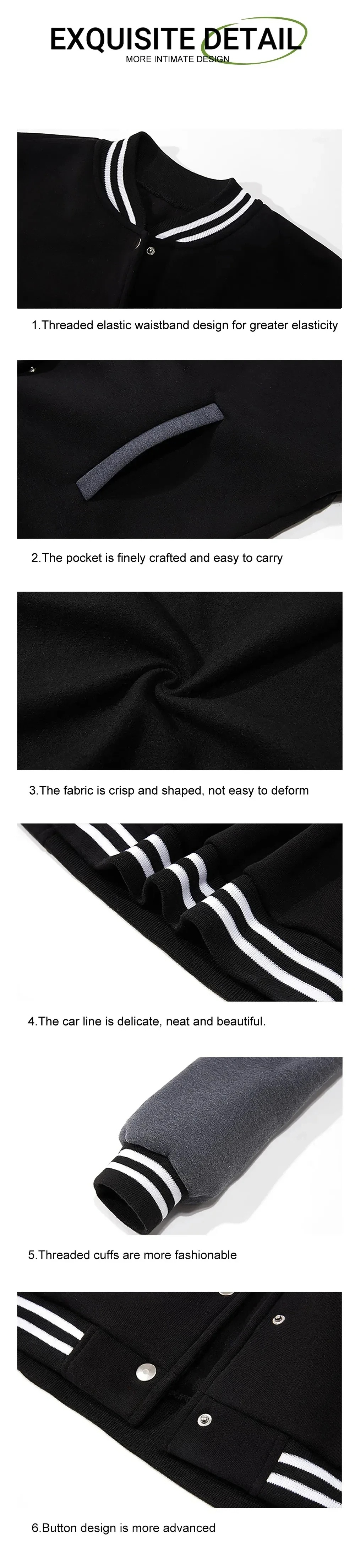 Veste de baseball décontractée pour hommes – Conception de manchette contrastée, col de baseball et forme d'épaule, toutes saisons, usage quotidien