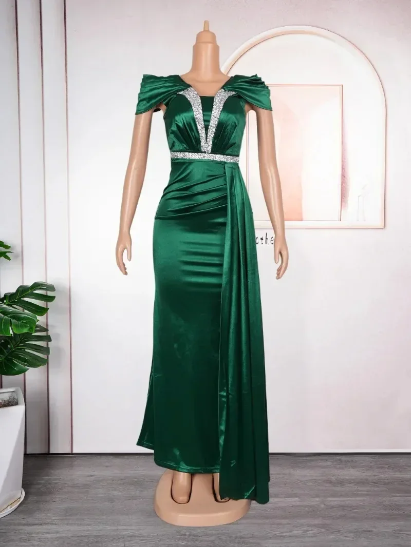 Robe Africaine Élégante pour Femme, Col en V, Paillettes, Manches Courtes, Soirée, Longue, Maxi, Tenues, Vêtements Africains, Automne