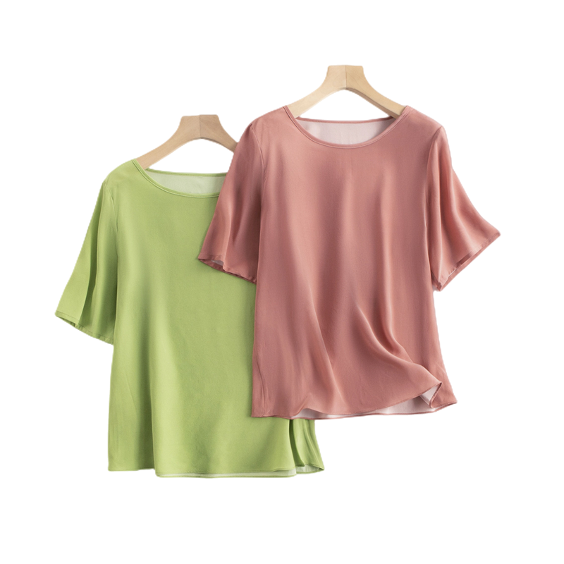 T-shirt d'été grande taille pour femme en 100% soie de mûrier crêpe de Chine, coupe ample, léger et fin – Offre spéciale