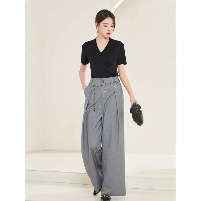 T-shirt sans couture Mulberry pour femme, double couche, col en V, manches courtes, doux, été