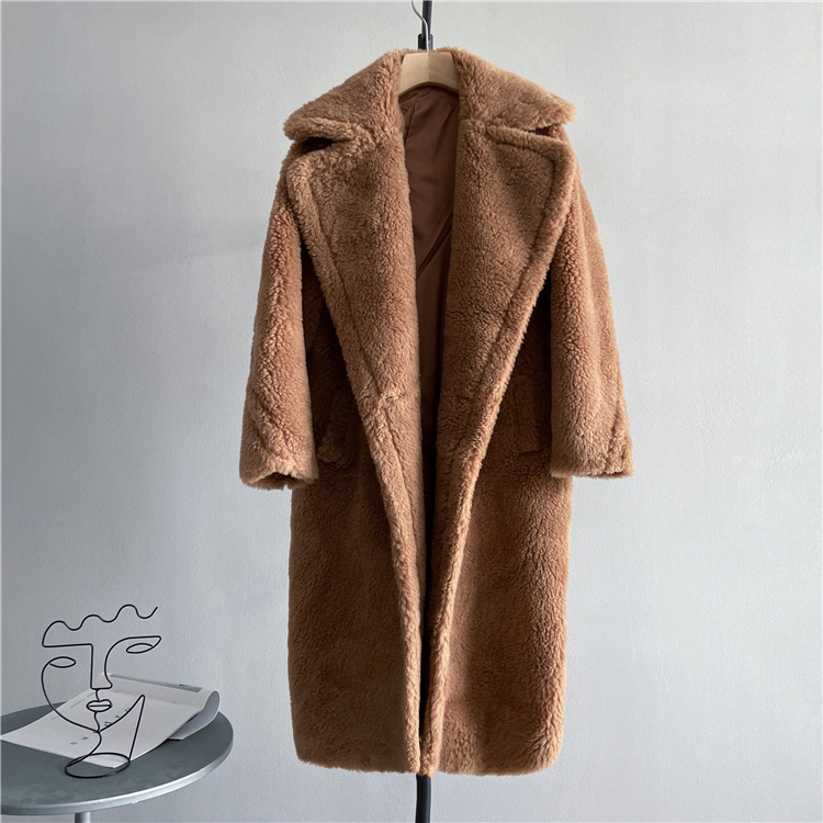 Veste d'hiver femmes manteau Long laine tissé tissu épais vêtements d'extérieur chauds surdimensionné mode Streetwear ours en peluche manteaux