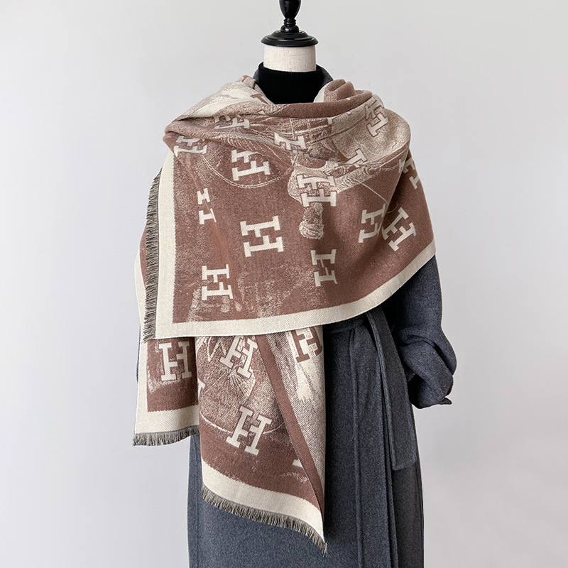 Nouvelle Écharpe à Lettres pour Femme, Mode Luxe Automne et Hiver, Châle Chaud Imprimé, Écharpe en Soie, Écharpe en Cachemire pour Femme