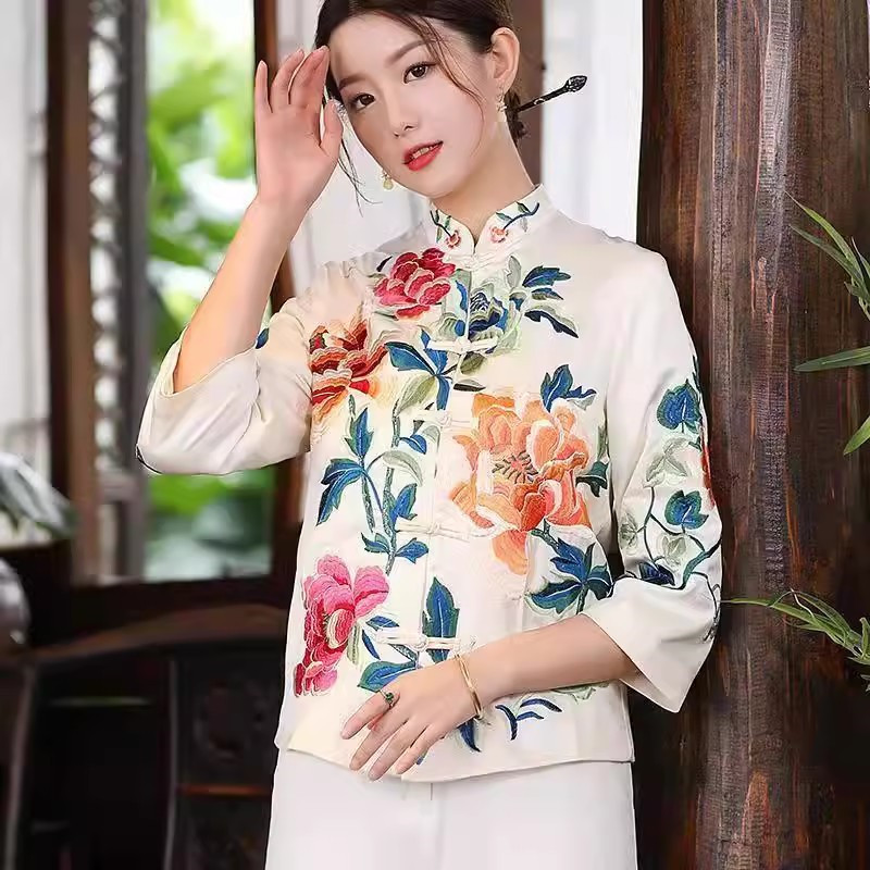Costume Tang de Style ethnique pour femmes, chemisier Vintage Harajuku brodé, hauts chinois élégants, amples, nouvelle chemise féminine Hanfu, printemps automne