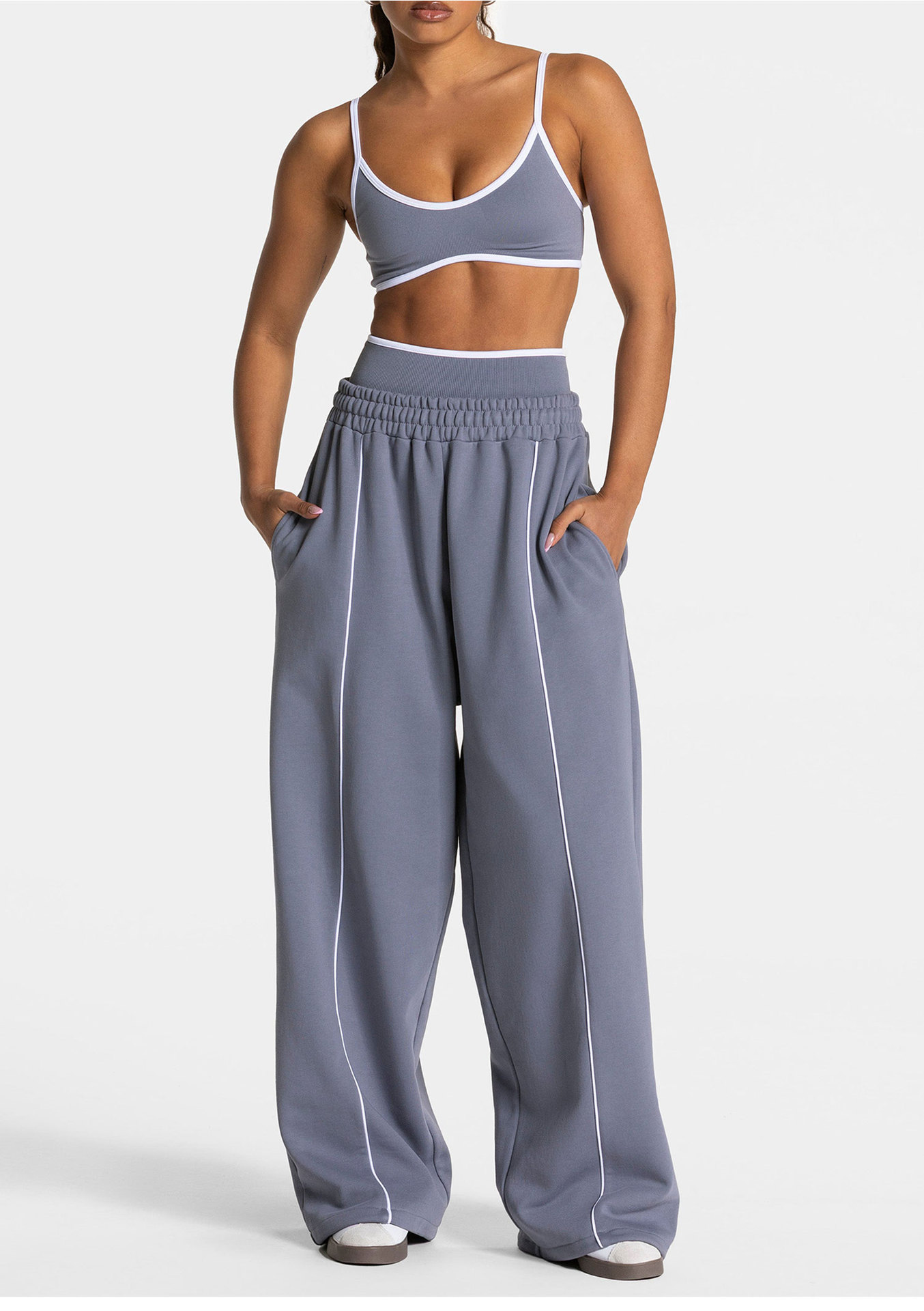 Pantalon de jogging sport pour femme, taille basse, ceinturé, coupe droite, couleur unie, décontracté, pour la gym, avec plusieurs poches, pantalon de travail à jambes larges