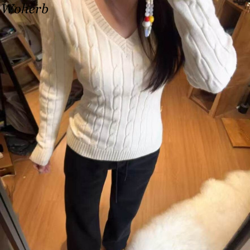 Pulls en tricot torsadé pour femmes 2026, mode coréenne, col en V, pull, sueter mujer, décontracté, tout assorti, hauts de pull, pull femme