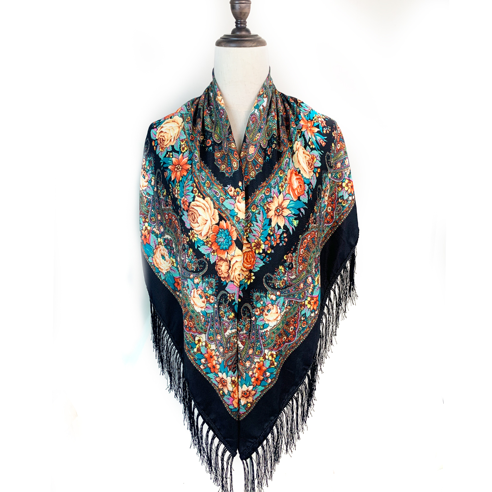 Châle ukrainien à franges imprimé Floral de luxe pour femmes, écharpe carrée nationale russe, mouchoir Babushka, enveloppe de tête, 130x130cm
