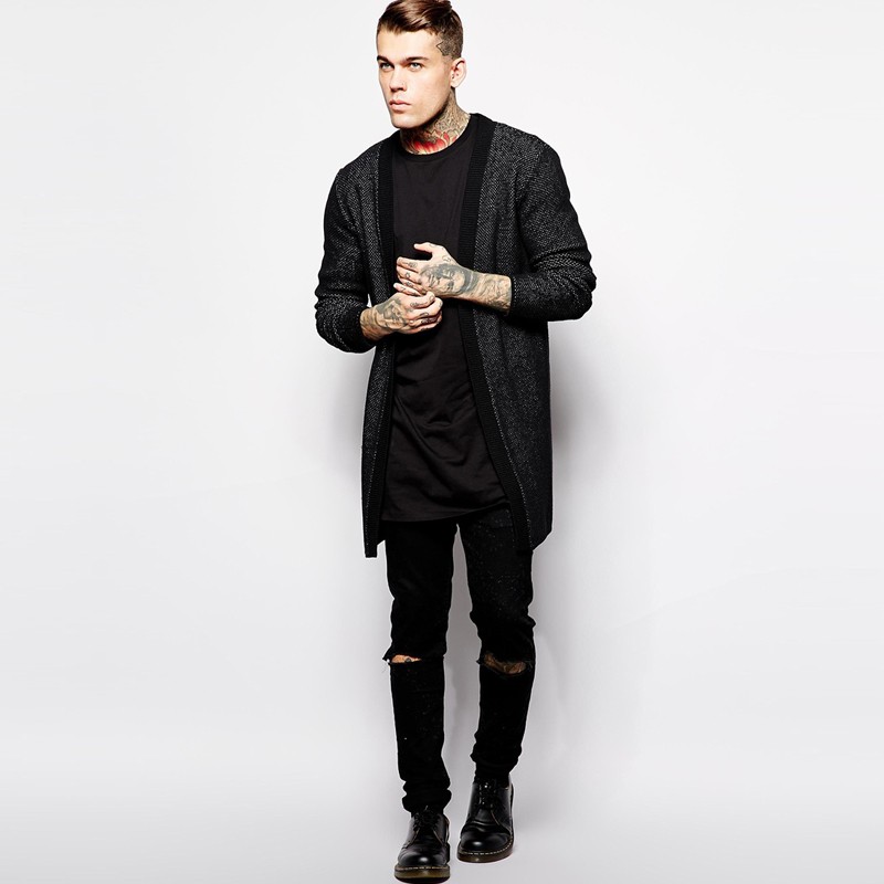 Nouveau T-shirt long noir pour homme 2026 – Style Hip Hop décontracté à manches courtes pour homme