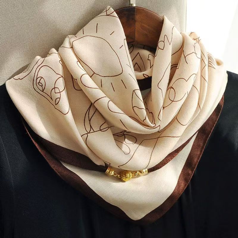 Foulard carré de luxe pour femmes, enveloppe à boucle magnétique, imprimé floral à carreaux, Triangle croisé, foulard en soie, doux et chaud, 65cm x 65cm