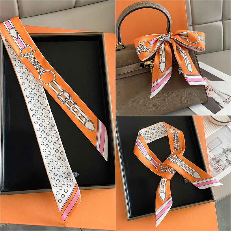 5*90 cm français romantique nouvelle sergé soie petite écharpe en soie femmes bandeau attaché sac à main foulard en soie mode petite écharpe en gros