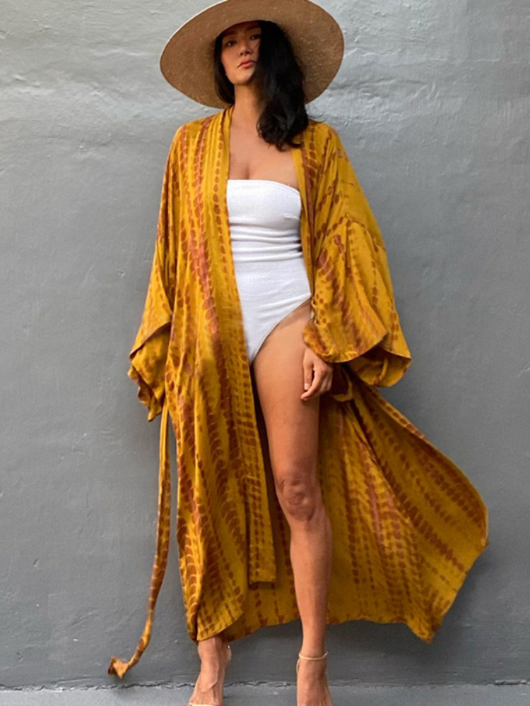 Robe kimono bohème à ceinture pour femmes, cover-up pour les maillots de bain, imprimé, cape, parbones, vêtements de plage, livraison directe