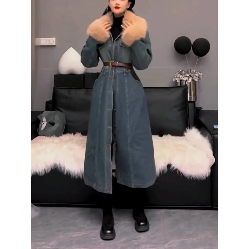 Femmes laine d'agneau Patchwork Cowboys coton manteau veste hiver nouveau Long pardessus manteau confort mode hiver manteau femmes