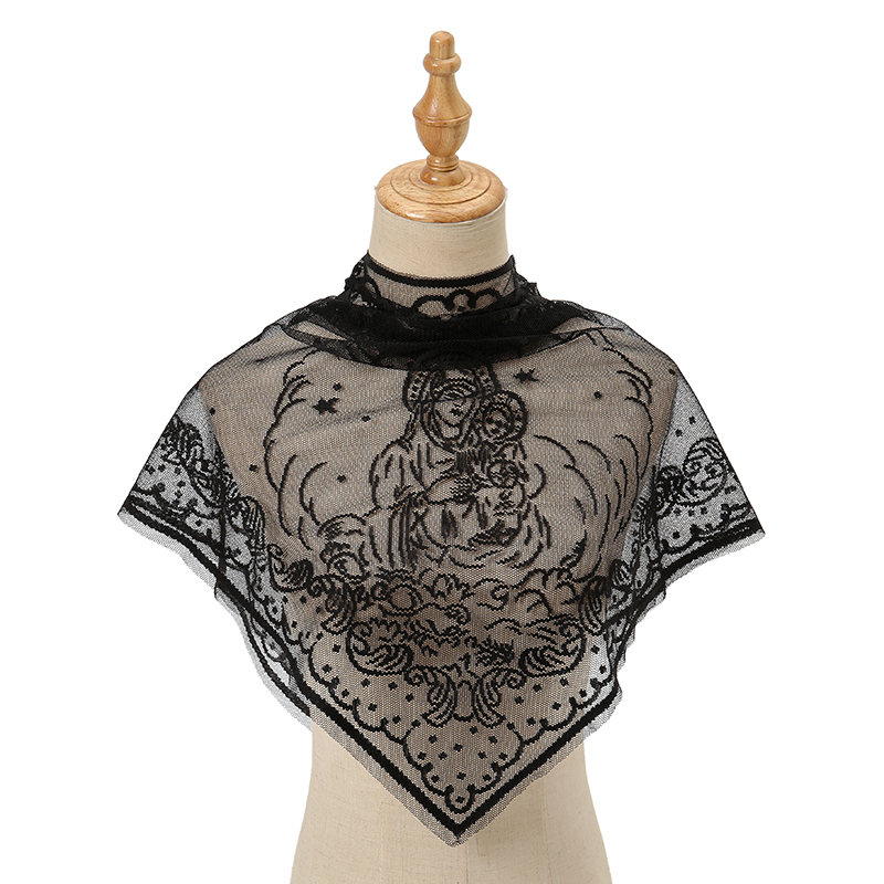Voile Hijab Jacquard Religieux Personnalisé Vierge Marie, Châle Long Brodé en Dentelle pour Femme Musulmane, Turban avec Protection Solaire