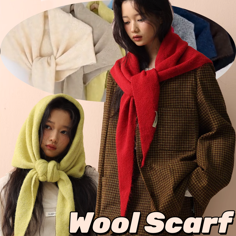 Foulard triangulaire en laine de Style coréen pour femmes, foulard tricoté de grande taille, châle chaud d'hiver, Hijab, foulard minimaliste à la mode
