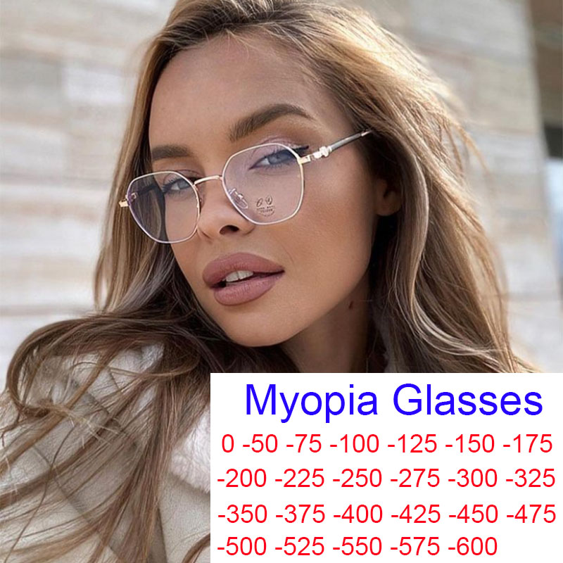 Lunettes de myopie finies de luxe pour dames, lunettes rondes bloquant la lumière bleue, lunettes de vision de près pour femmes, mode vintage, unisexe