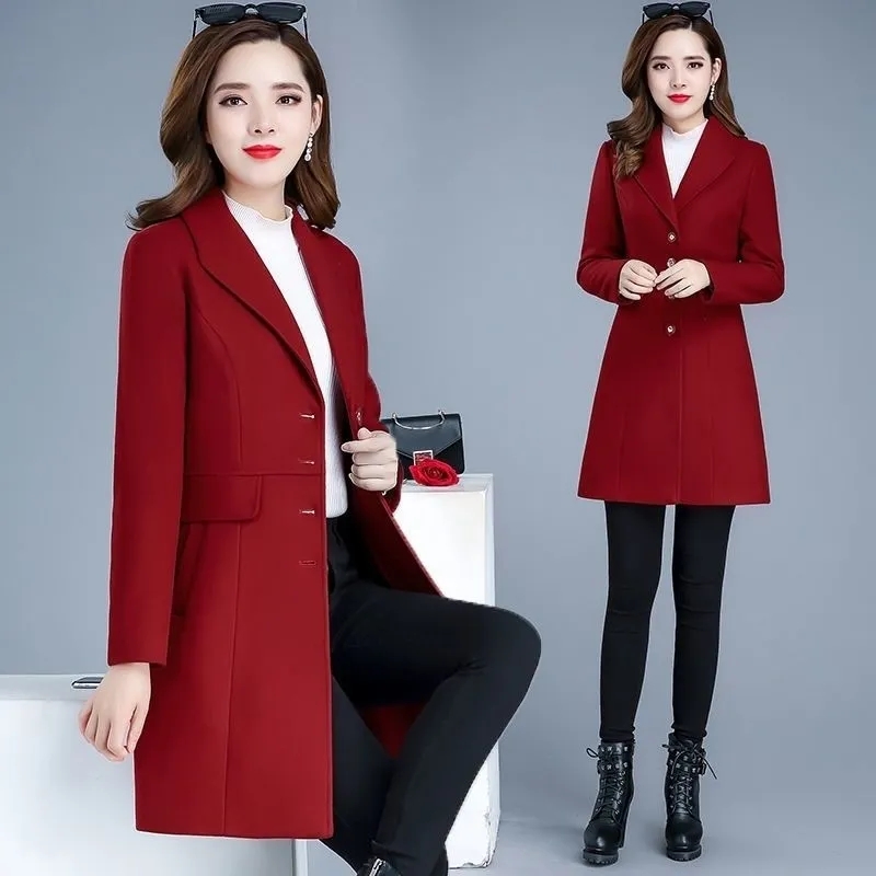 Manteau en laine pour femme, nouvelle collection automne/hiver 2026, manteau en laine élégant, coupe ajustée, longueur moyenne à longue, manteau d'extérieur épais et décontracté pour femme