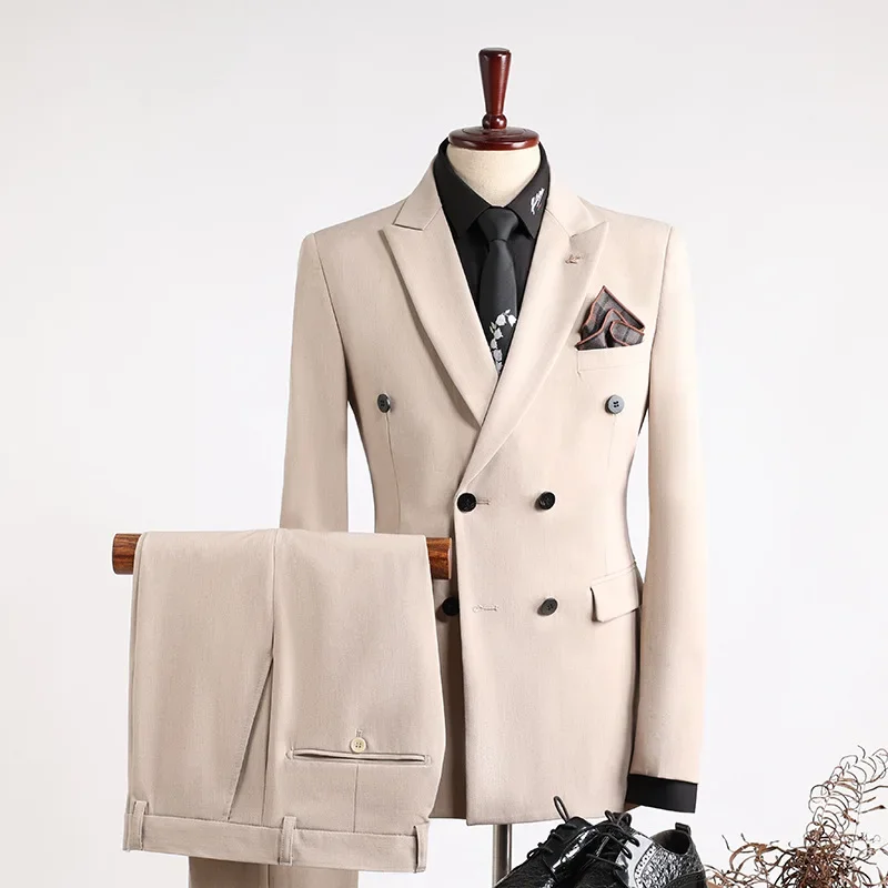 Costumes sur mesure pour hommes 2 pièces costumes homme Blazer veste et pantalon Double boutonnage affaires décontracté mode vêtements coréens