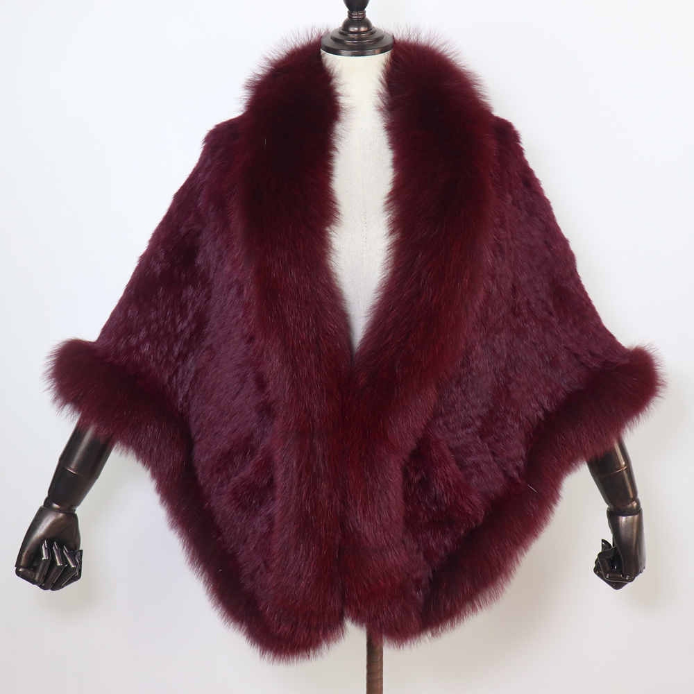 Châle en fourrure de lapin véritable pour femmes, écharpe avec col en fourrure de renard, Poncho chaud tricoté en fourrure de lapin, accessoires de fête à la mode pour filles, 100%