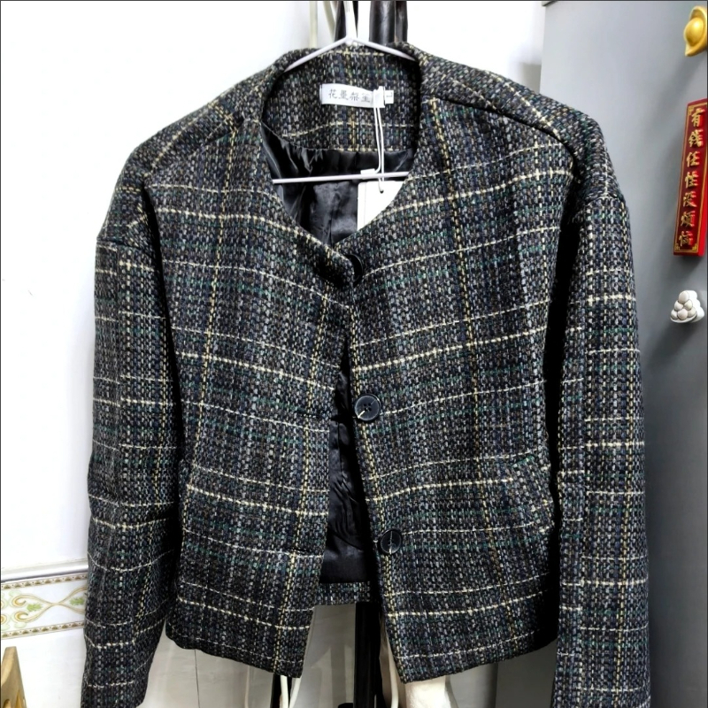 Manteau court en tweed coréen pour femme, printemps-automne 2026, épais, chaud, élégant, chic, coquette, streetwear, veste tendance, vêtement d'extérieur.