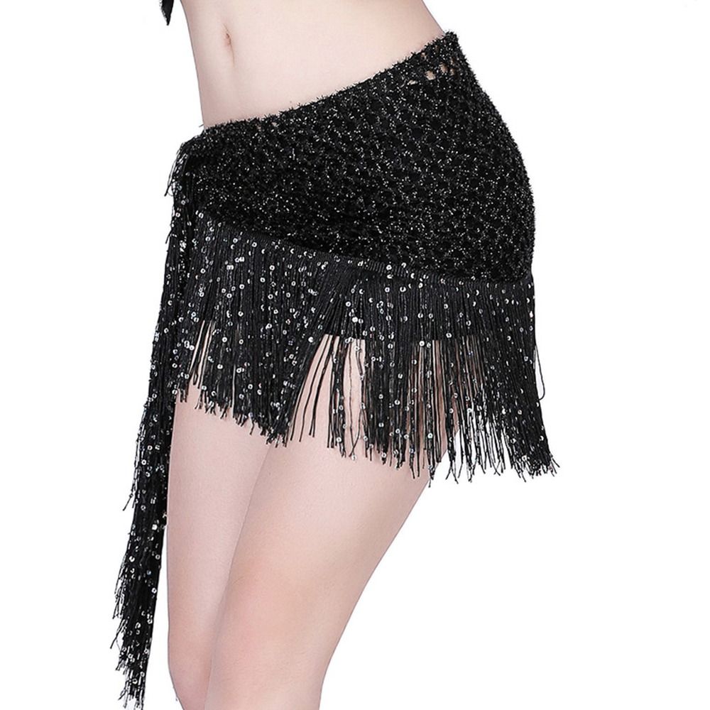 Foulard de danse orientale triangulaire à franges scintillantes, ceinture de taille à paillettes et pompons