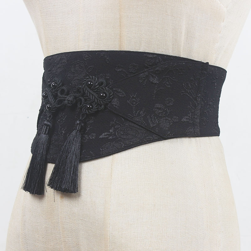 1pc femmes mode Vintage noir élastique gland Cummerbunds femme robe Corsets ceinture ceintures décoration large ceinture