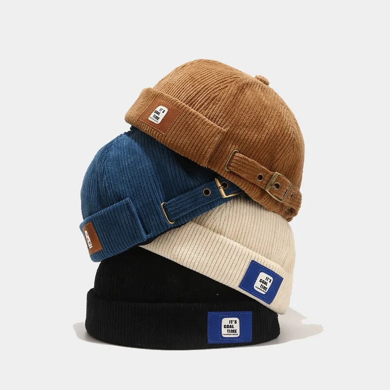 Casquette Docker Vintage sans bords, bonnet respirant en velours côtelé réglable, solide, casquette de marin pour hommes et femmes, automne 2025
