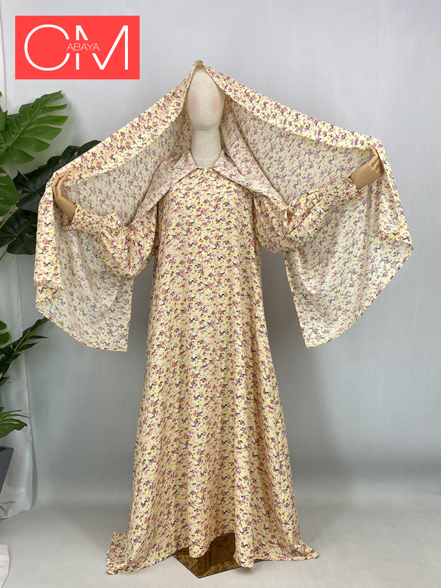 Ramadan Eid Floral Khimar Abaya dubaï femmes musulmanes Robe avec foulard Kebaya Robe Caftan Marocain Femme musulmane Islam caftan