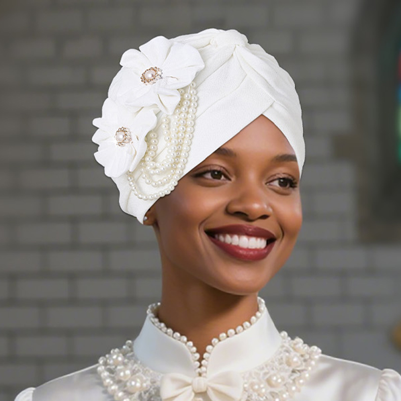 Turban à Perles pour Femme, Design Floral, Bandeau, Écharpe de Sauna Musulmane, Bonnet, Perte de Cheveux