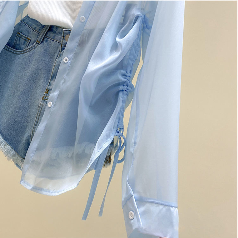 Chemises d'été fines et transparentes pour femmes, résistantes au soleil, mode décontractée, rétro, douce, Cool, Streetwear, vacances, tout-assorti, plage, jeune