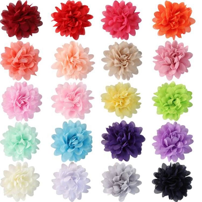 Lot de 10 fleurs en satin de 10 cm pour accessoires de coiffure DIY, fleurs en tissu, fleurs en mousseline, accessoires pour cheveux, bandeaux, sans pinces, nœuds