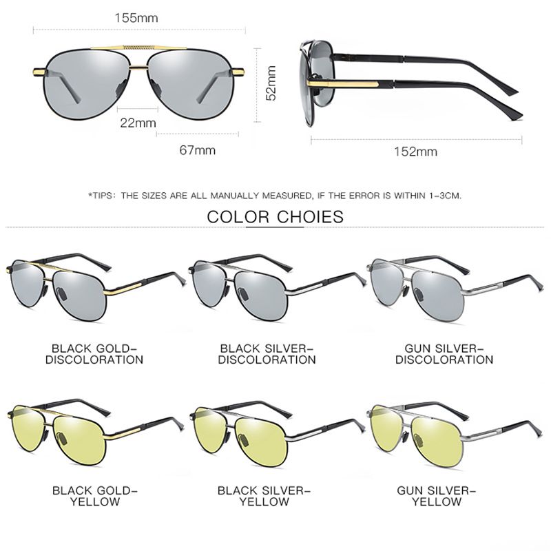Lunettes de soleil pilote pour hommes lunettes polarisées photochromiques femmes caméléon lunettes de conduite lentille Anti-éblouissement UV400 gafas de sol hombre