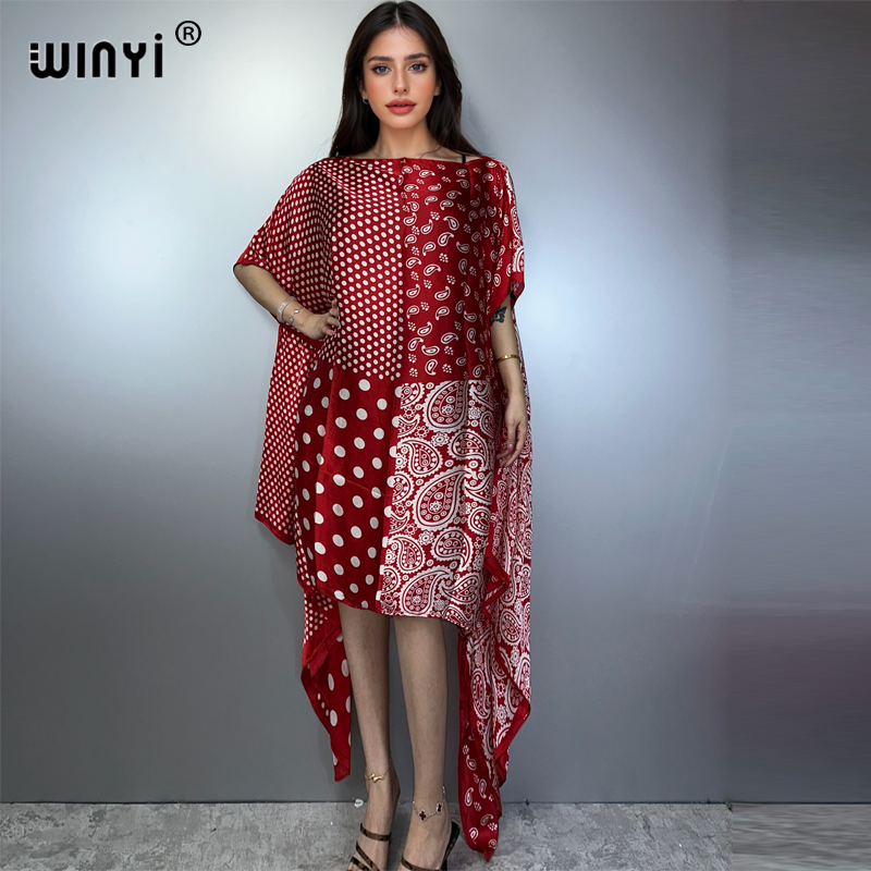 WINYI Robe de plage bohème pour femmes, mode estivale, soirée, tenue de plage, kaftan africain, robe de vacances à col unique, sexy et élégante.
