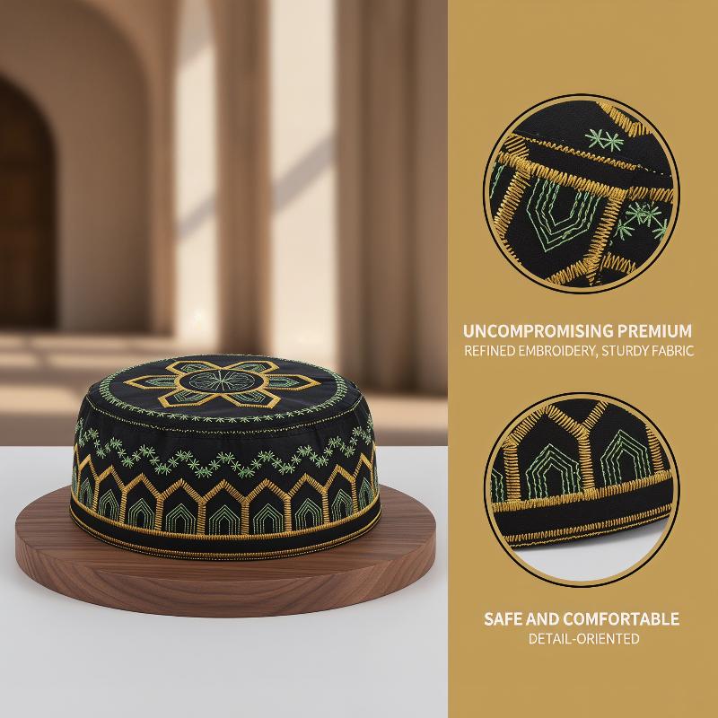 Chapeau de prière pour hommes en coton et polyester brodé, style arabe musulman, pour loisirs, Arabie Saoudite