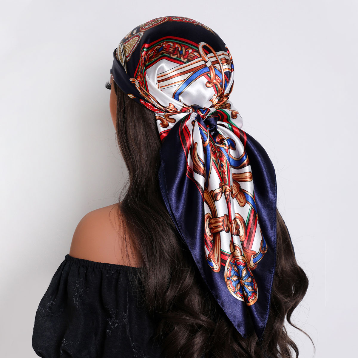 Foulard de tête carré en soie pour femmes, marque de luxe, Bandana en Satin, protection solaire, Foulard doux, Hijab, foulards pour cheveux pour dames