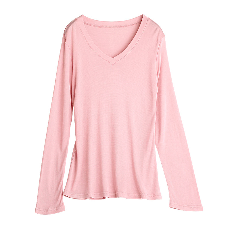 Femmes véritable soie à manches longues T-shirt décontracté tricoté chemises confortable respirant lâche T-shirts hauts T-shirts 61057