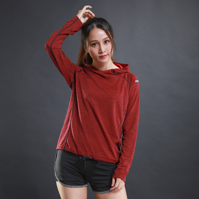 Veste à capuche pour femmes, T-shirts à manches longues, vêtements d'entraînement de course, t-shirt de sport respirant à séchage rapide pour femmes