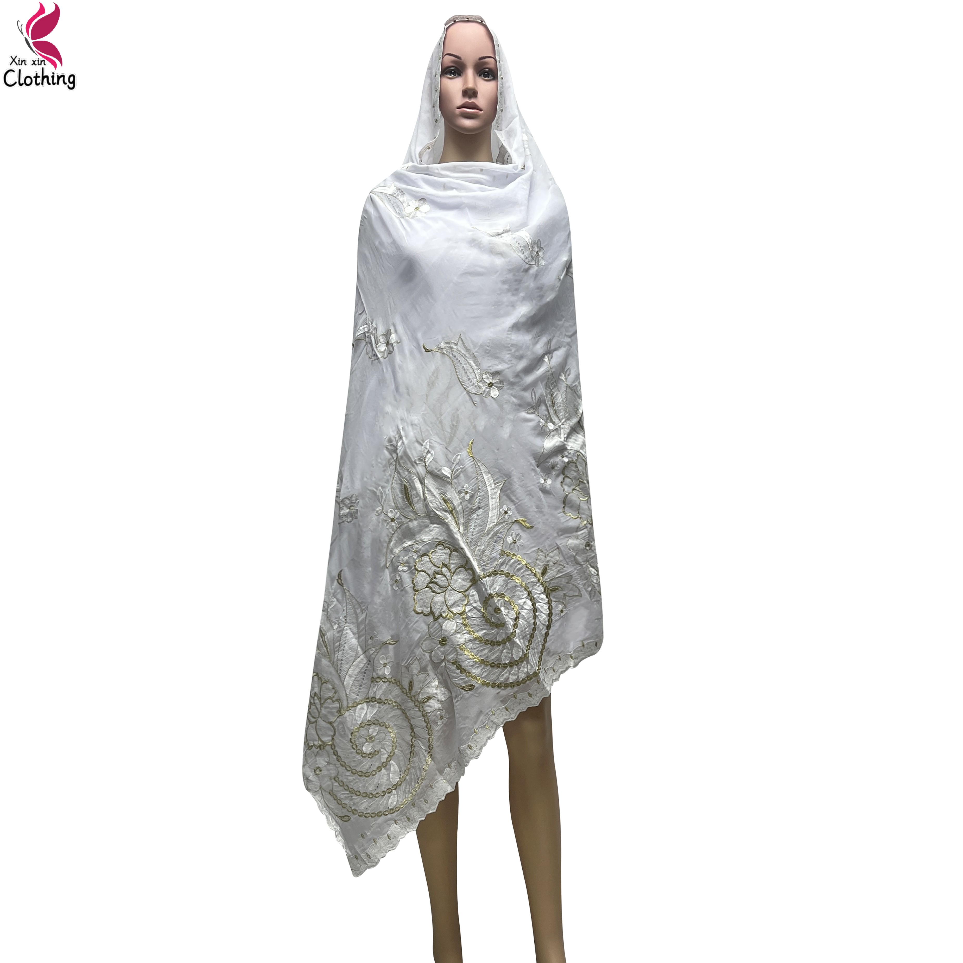 Foulard Hijab en Coton Brodé pour Femme Musulmane, Grande Écharpe de Haute Qualité, Style Africain Dubaï, Nouvelle Mode, 200cm x 105cm