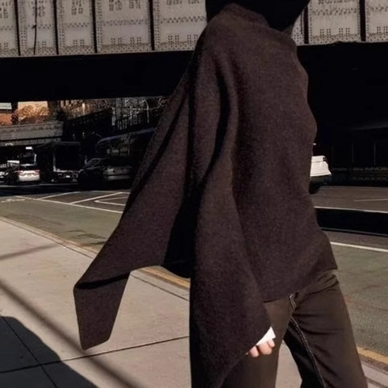 Châle rond pour femme, col montant asymétrique, veste cape, cardigan, automne, hiver, printemps