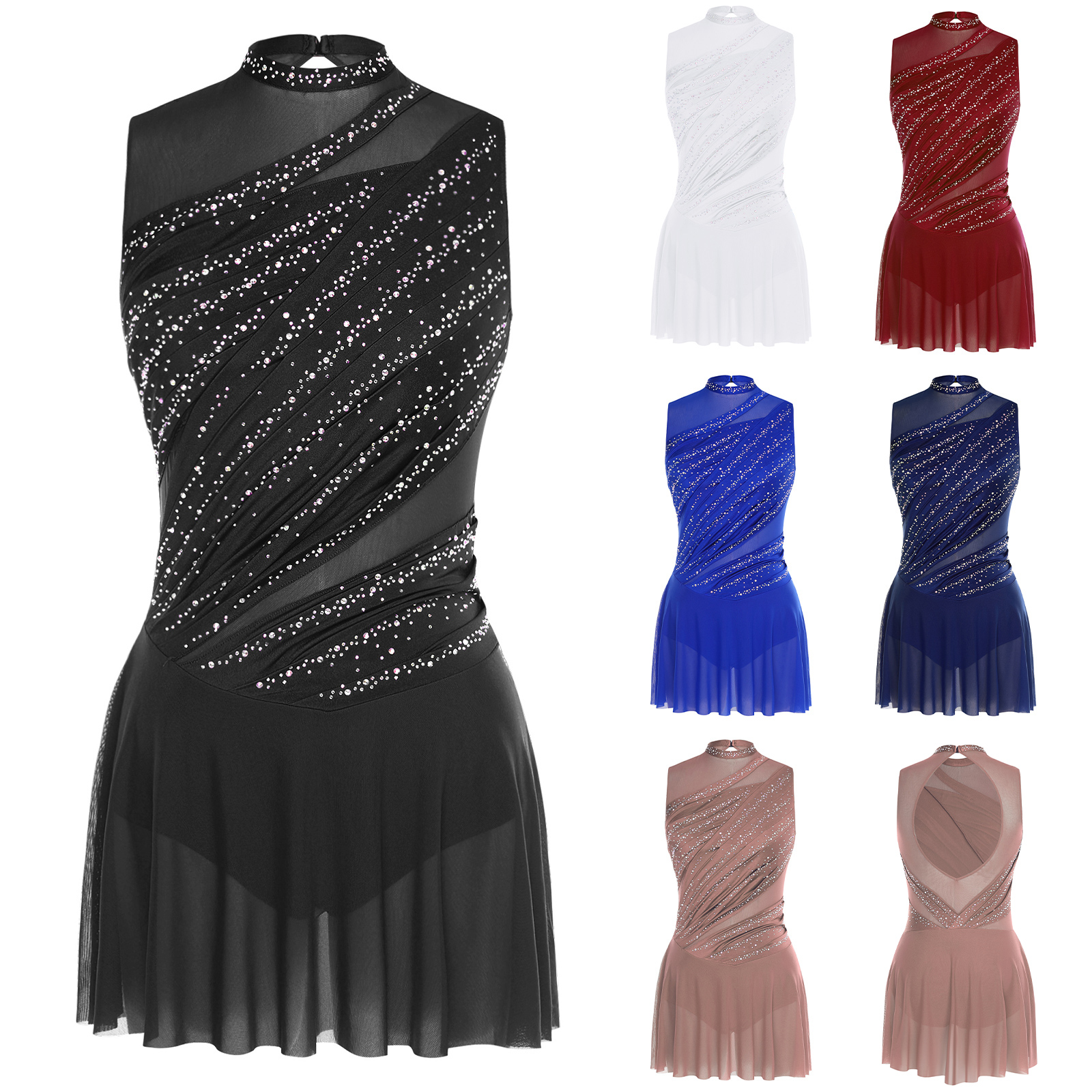 Robe justaucorps de Ballet pour femmes, danse froncée, vêtements de danse contemporaine moderne, sans manches, strass, dos nu, Costume de danse lyrique