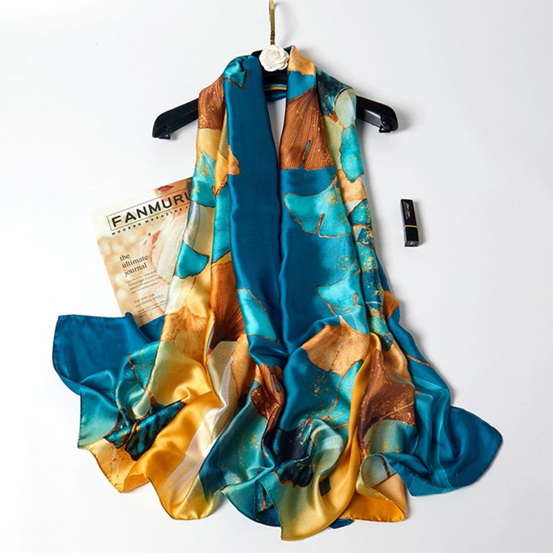 Design Satin soie châle Hijab écharpe femmes mode été crème solaire plage étole enveloppes Bufanda femme foulard Echarpe nouveau