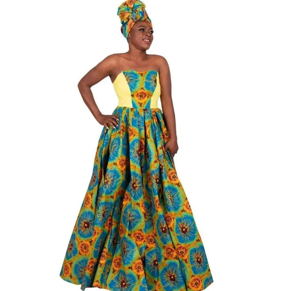Robe Africaine Dashikis Imprimée pour Femme, Tenue de Bal, de Soirée, Maxi et Sans Bretelles, Vêtement avec Sauna Gratuit, Grande Taille, WY1805