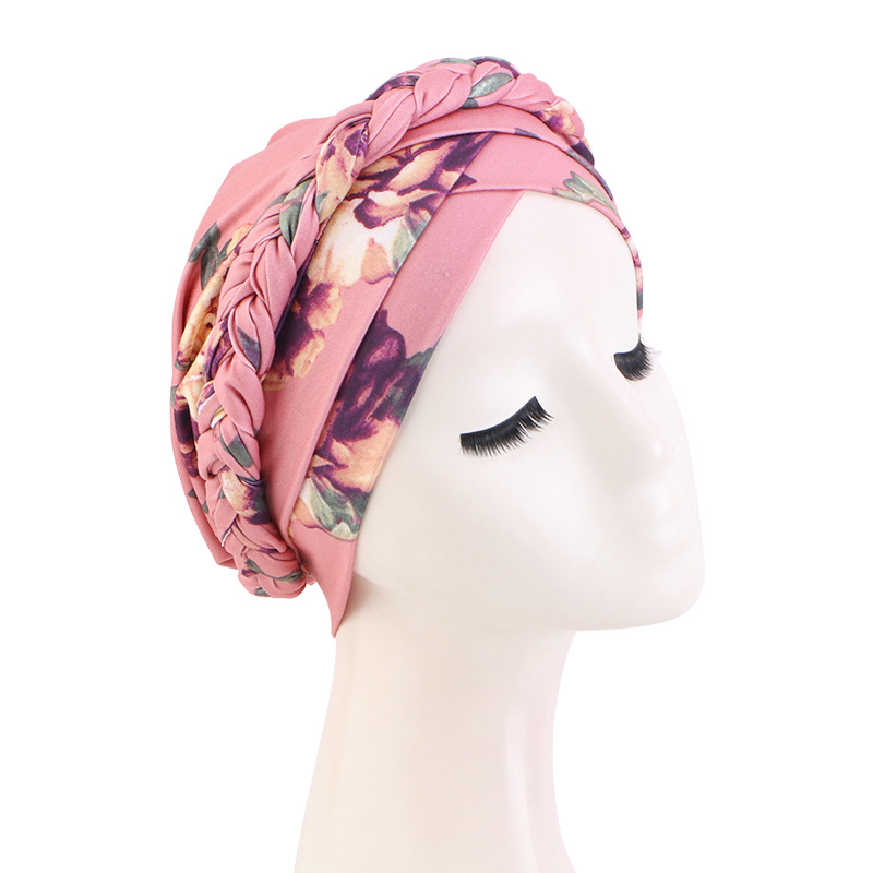 Nouveau femmes bohème noué Turban chapeau fleur imprimé tressé foulard casquettes musulman Hijab élastique Bonnet bonnets chimio chapeaux