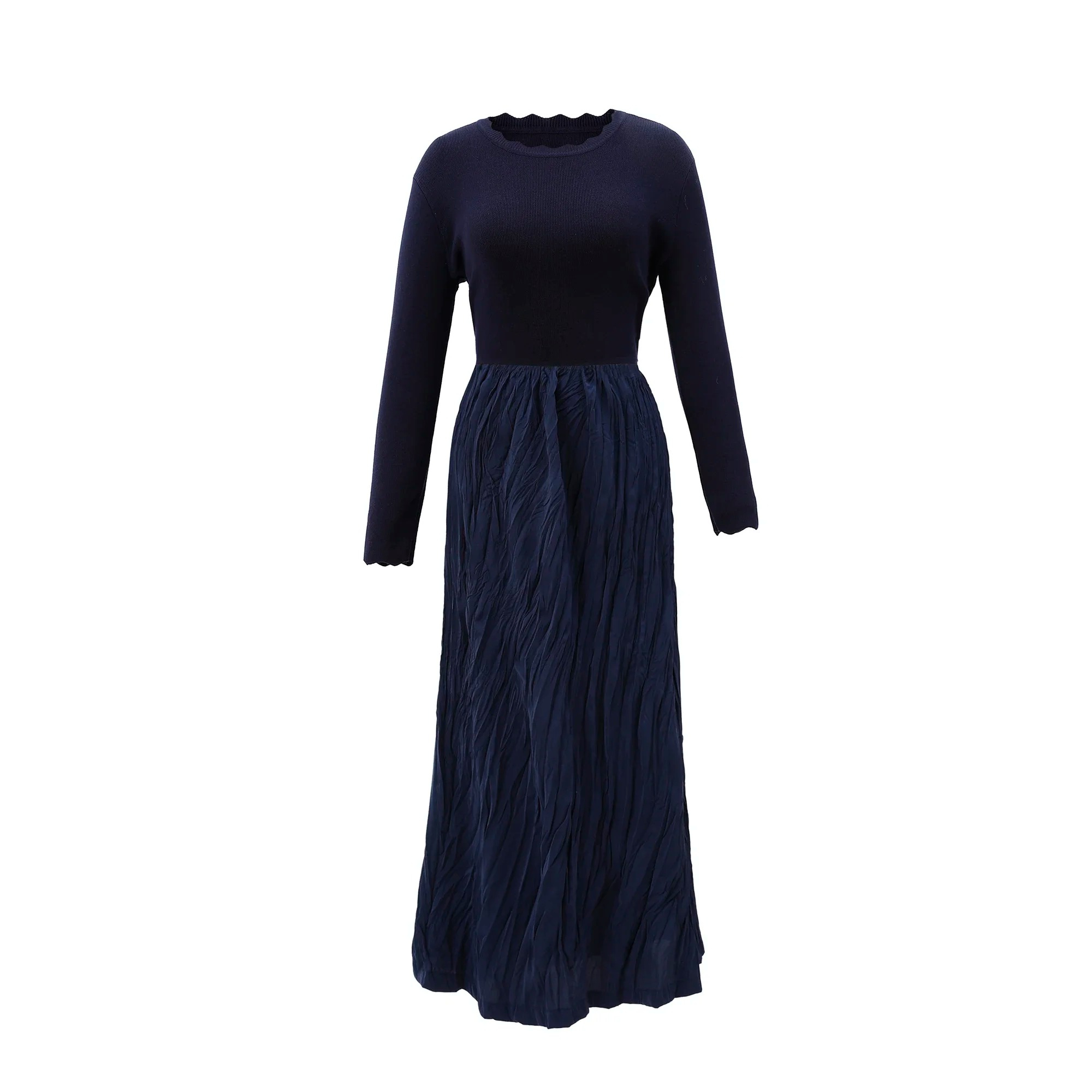 AP 2026 femmes automne et hiver robe froissé tricot Patchwork élégant dame robe Maxi