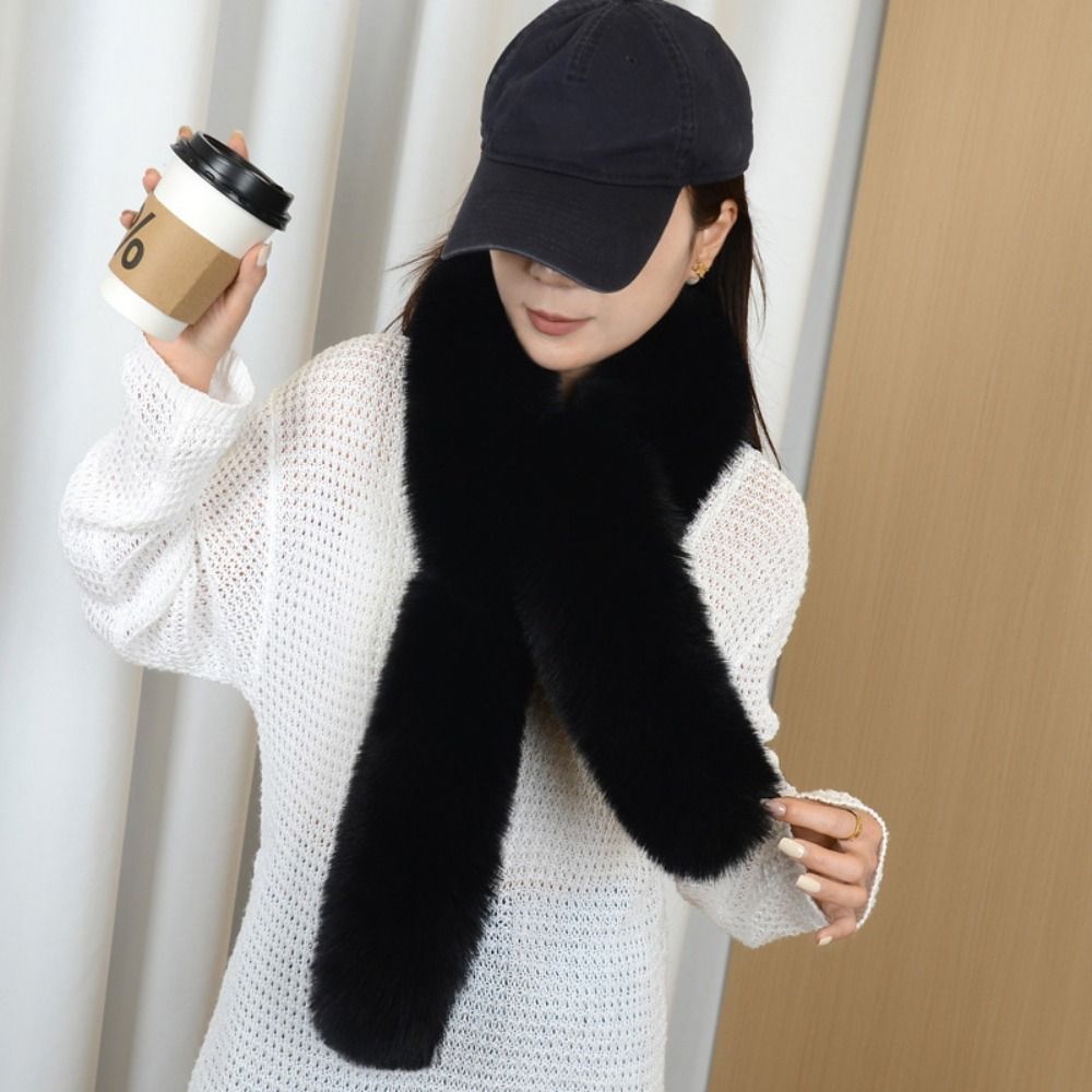 130cm fausse fourrure longue écharpe couleur unie épais hiver moelleux écharpe fourrure décor doux en peluche dames cou plus chaud écharpes en plein air chaud