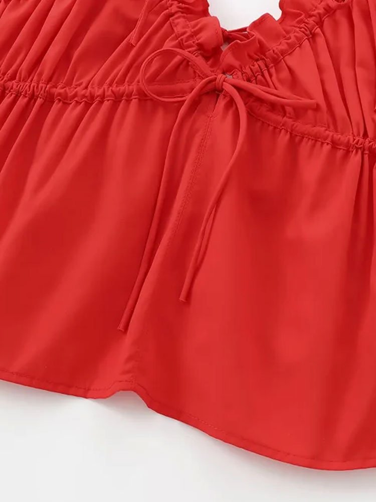 Débardeur Sexy à volants et col en v pour femmes, mode, nœud noué, bretelles fines, dos nu, Camisole