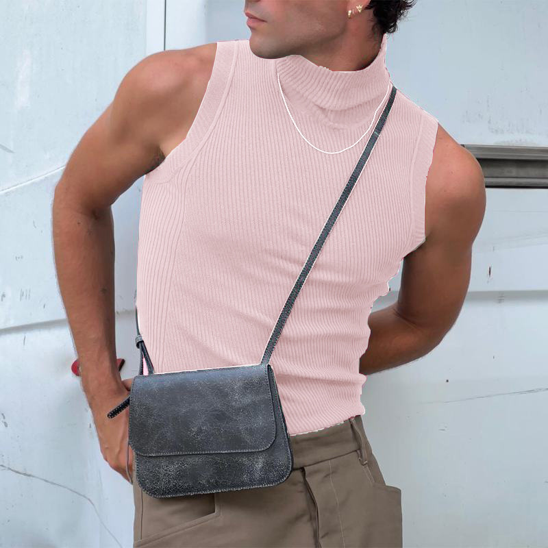 Vêtements pour hommes Sexy maigre couleur unie débardeurs haute Colalr sans manches salle de sport Streetwear loisirs gilets fête chemise de base S-3XL