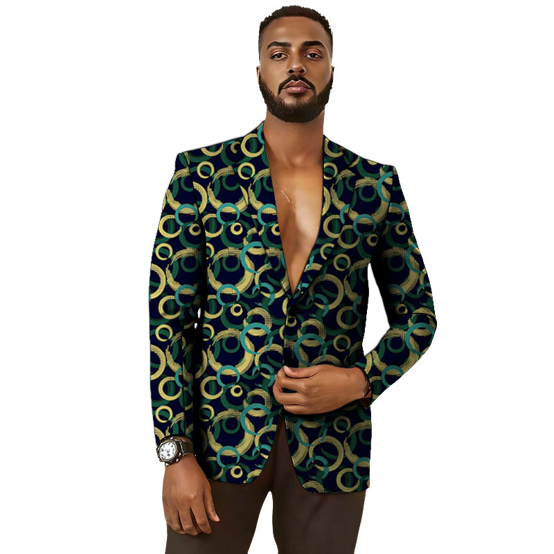Blazer Homme Design Original, Veste de Costume Sur Mesure Style Africain, Imprimé Wax Vintage, Idéal pour Mariage et Soirée